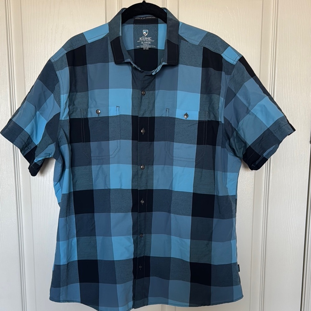 Kuhl Men's Casual Blue and Black Checkered Shirt